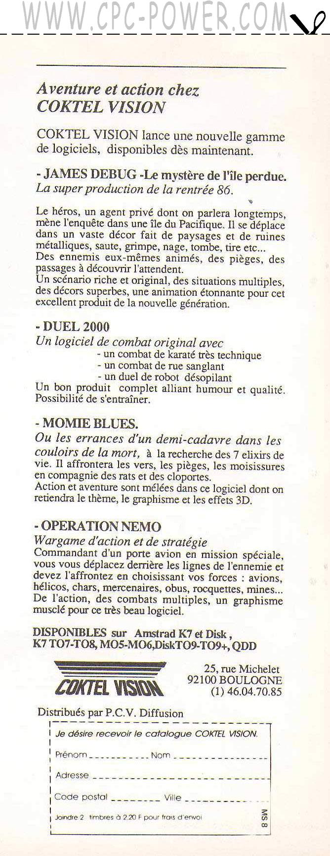 Avoir Images Duel 2000 C Coktel Vision 1986 actualisé salutations